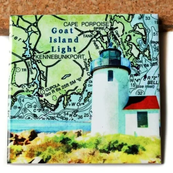 The Traveled Lane Maine Coast Lighthouse 4 Pc Coasters Trivet Ceramic Nautical Kitchen